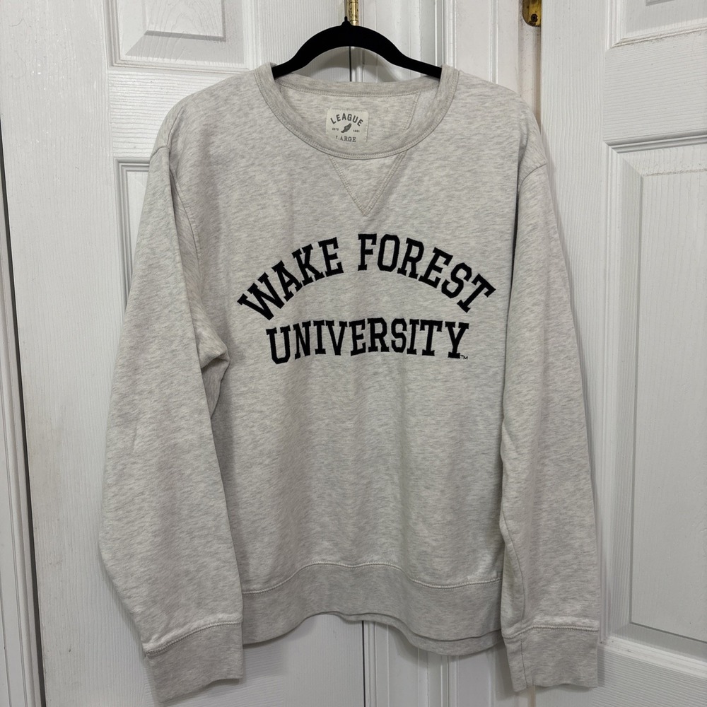 Wake Forest University League 91 Embroidered Crew Neck Sweatshirt Gray Large L